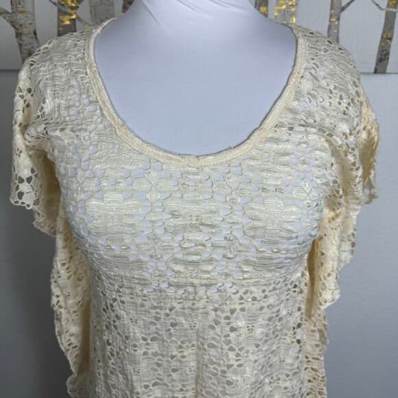Elif for Jordan Taylor Floral Lace Knit Batwing Bathing Suit Cover Up Cream XS - Picture 2 of 6